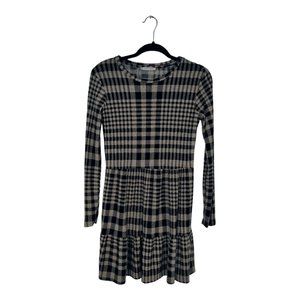 Zara women’s Grey Black plaid long Sleeve Knee Length Fit & Flare Dress sz S